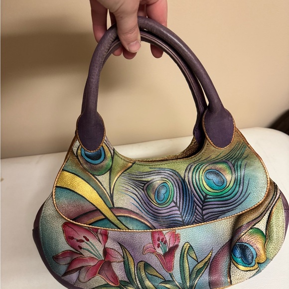 Anuschka Handbags - Anuschka Colorful Peacock Feather and Floral Handbag